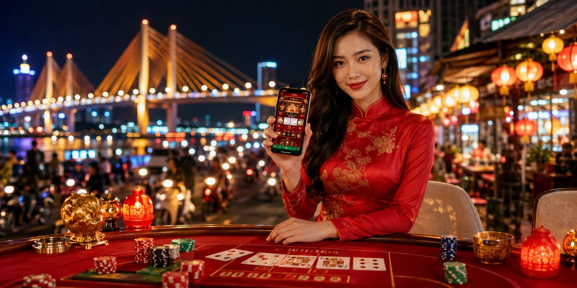 Người phụ nữ Cần Thơ trong trang phục áo dài trải nghiệm baccarat trực tuyến trên điện thoại